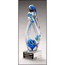 Contemporary Art Glass Sculpture with Blue Accent 